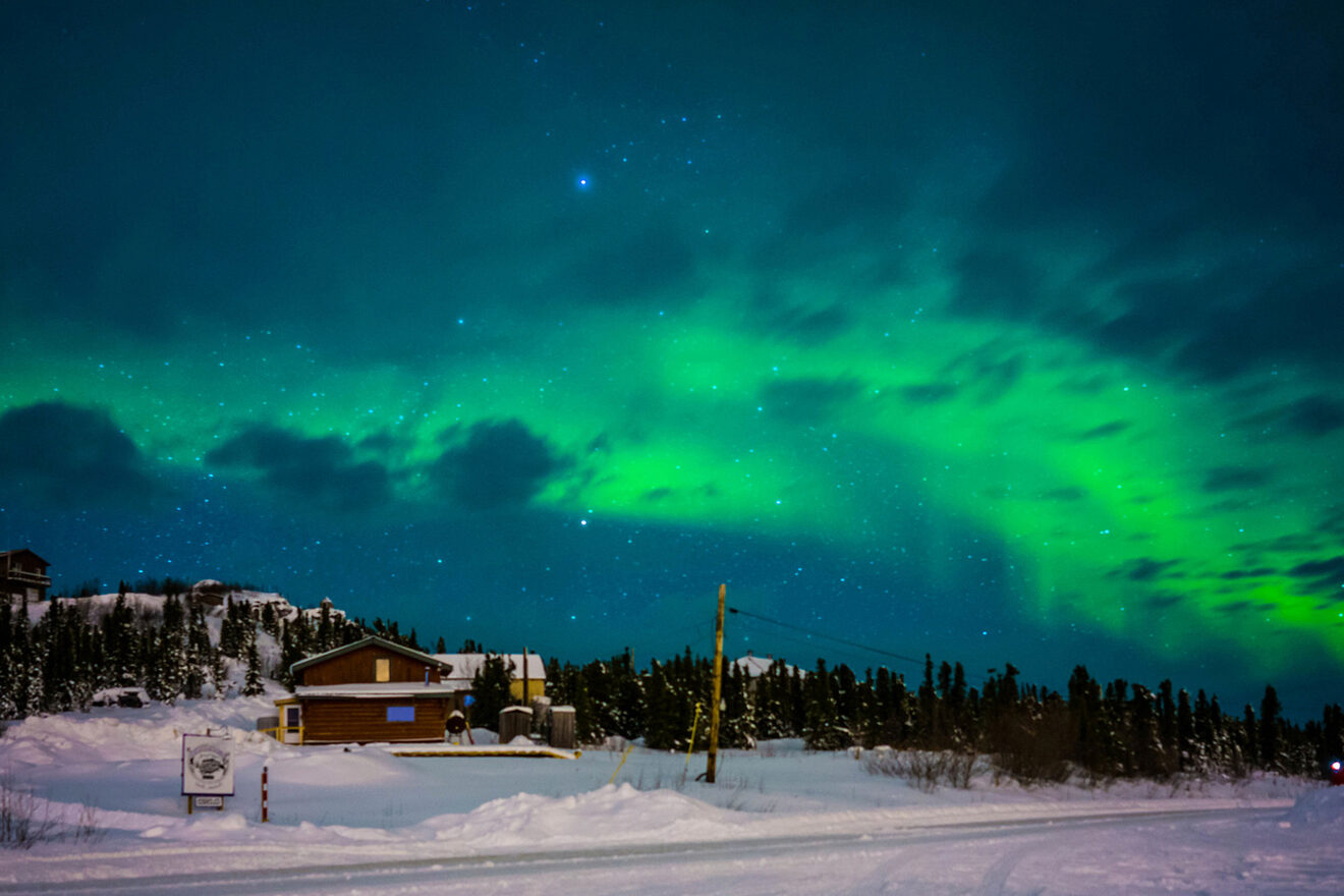 View of Northern Lights above lodge